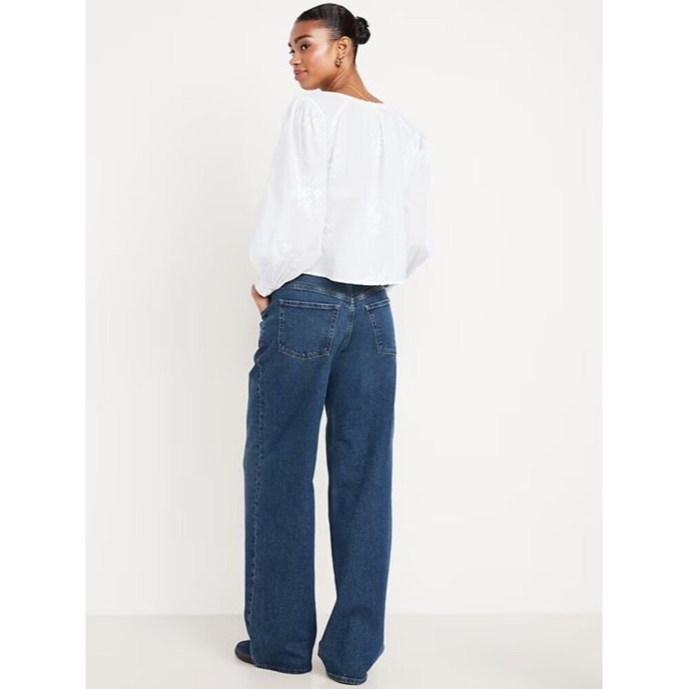 Old Navy Slouchy Wide-Leg Jeans Womens 12 Blue Dark Wash Button Fly NEW - Picture 3 of 12
